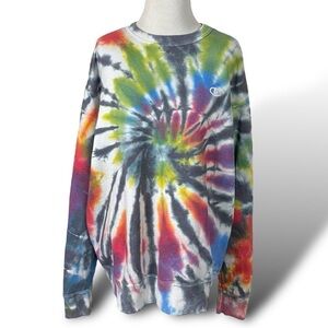 Vintage 90s Y2K Champion Tie Dye Sweatshirt Size Large Unisex Embroidered Logo